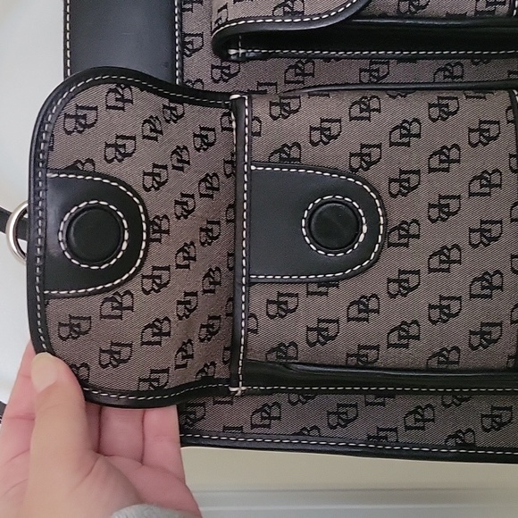 Dooney & Bourke Gray Canvas Black Leather Trim Satchel Shoulder Bag - Picture 5 of 16